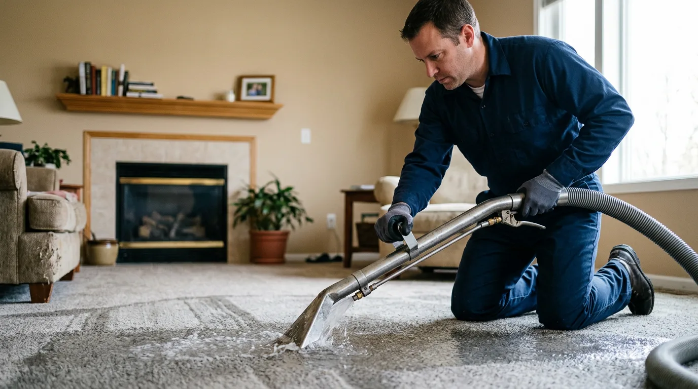 Water damage restoration technician working near Huntington, MA
